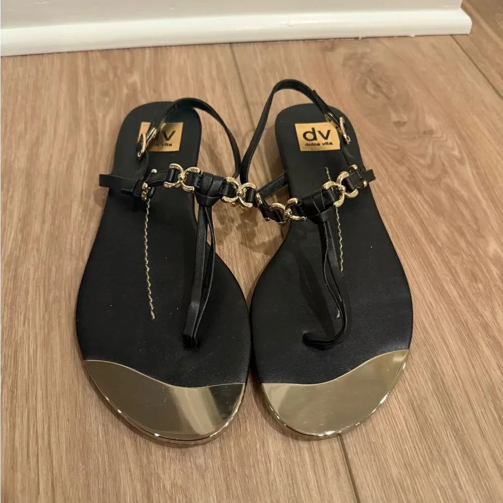 DV by Dolce Vita Black and Gold Thong Sandals